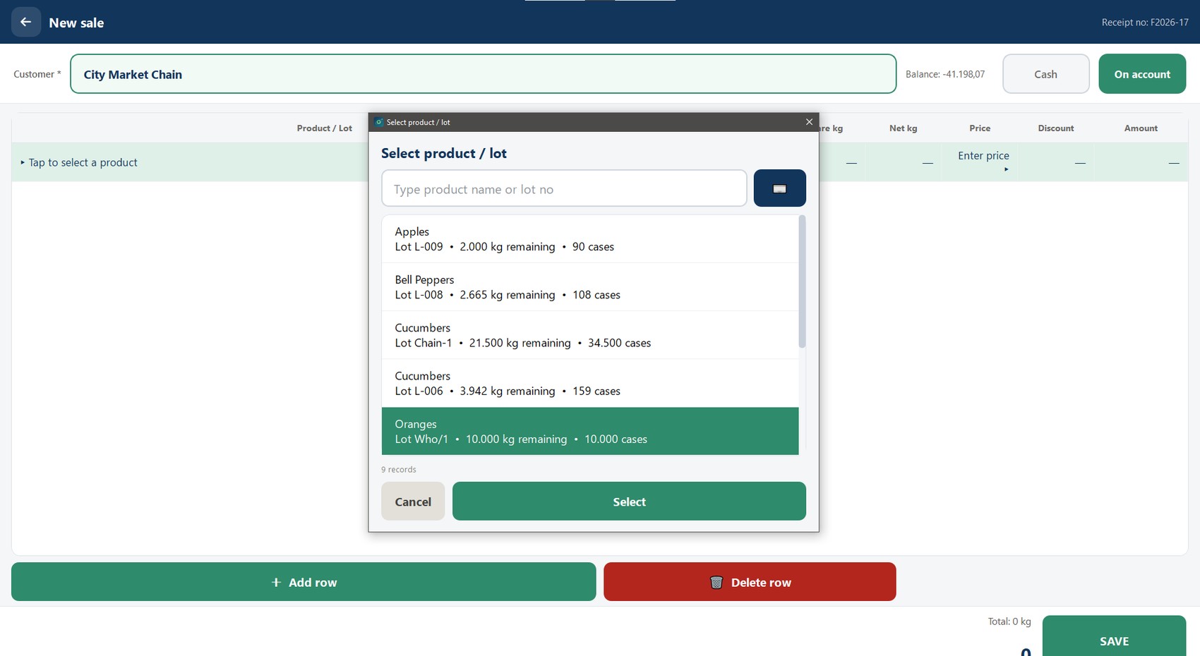 Product picker on cashier terminal